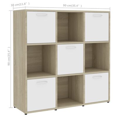 vidaXL Boekenkast 90x30x90 cm bewerkt hout wit en sonoma eikenkleurig