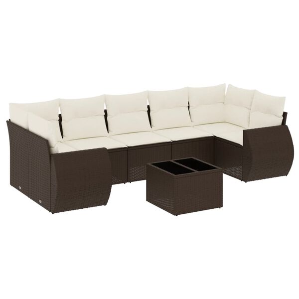 vidaXL 8-delige Loungeset met kussens poly rattan bruin