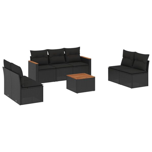vidaXL 8-delige Loungeset met kussens poly rattan zwart