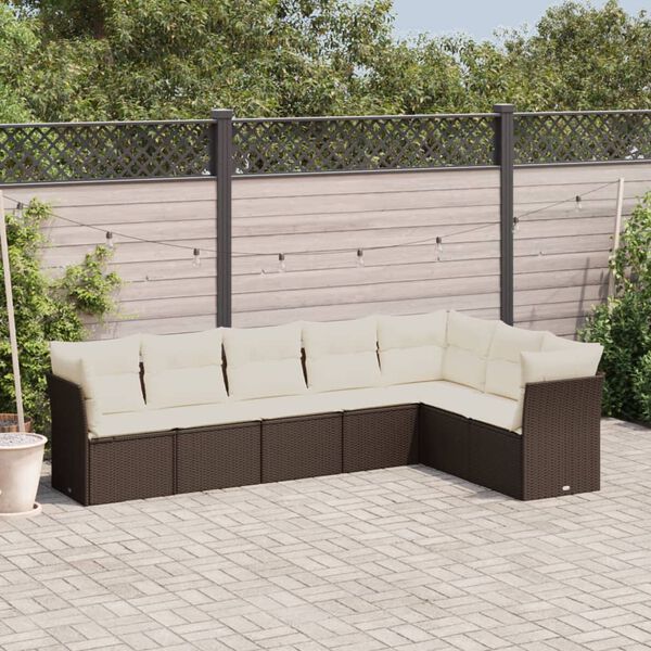 vidaXL 7-delige Loungeset met kussens poly rattan bruin