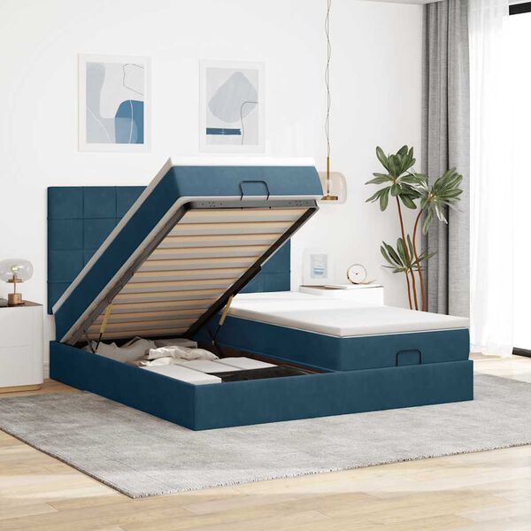 vidaXL Ottoman bed met matrassen 200x200cm fluweel donkerblauw
