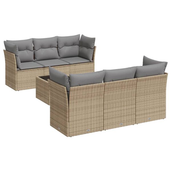 vidaXL 7-delige Loungeset met kussens poly rattan beige