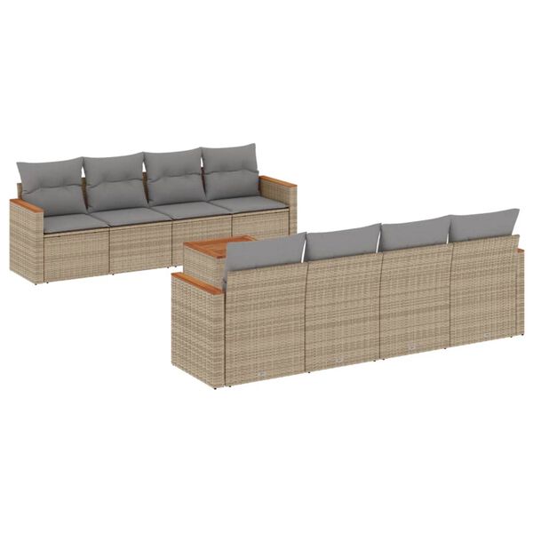 vidaXL 9-delige Loungeset met kussens poly rattan beige