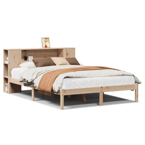 vidaXL Bed met boekenkast zonder matras massief grenenhout 140x190 cm