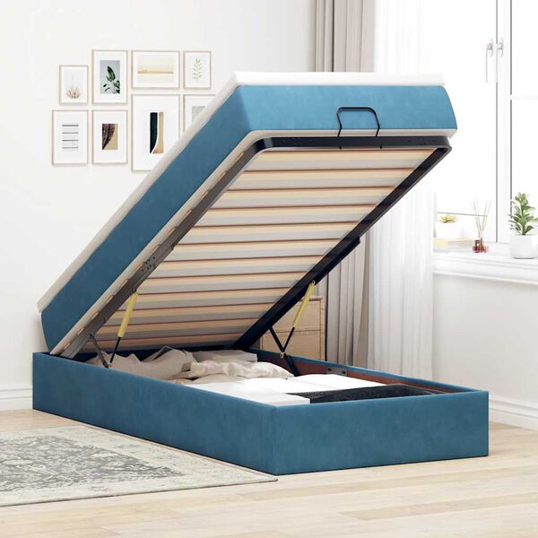 vidaXL Ottoman bed met matras 90x190cm fluweel donkerblauw
