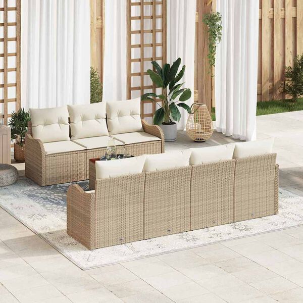 vidaXL Tuinbankenset met kussen 8 pcs Beige poly rattan