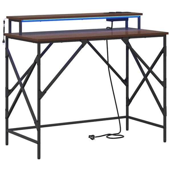 vidaXL Bureau met plank Bruin Eiken 100 x 50 x 86,5 cm Bewerkt hout