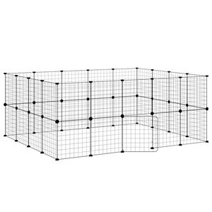 vidaXL Huisdierenkooi met deur 36 panelen 35x35 cm staal zwart