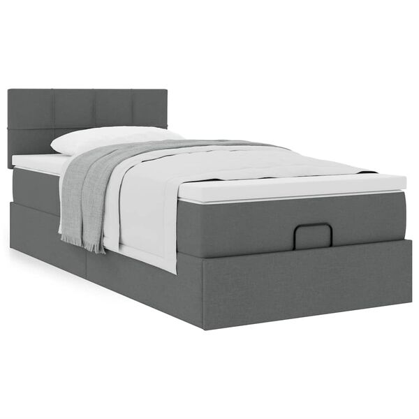 vidaXL Bed met matras 90x200 cm stof donkergrijs