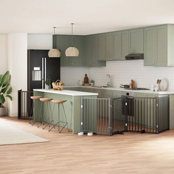 vidaXL Hondenhek inklapbaar 6 panelen 480 cm populierenhout zwart