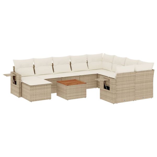 vidaXL 11-delige Tuinset met kussens poly rattan beige