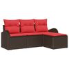 vidaXL Bankstel met kussen met opslag 4 pcs Bruin en Rood poly rattan