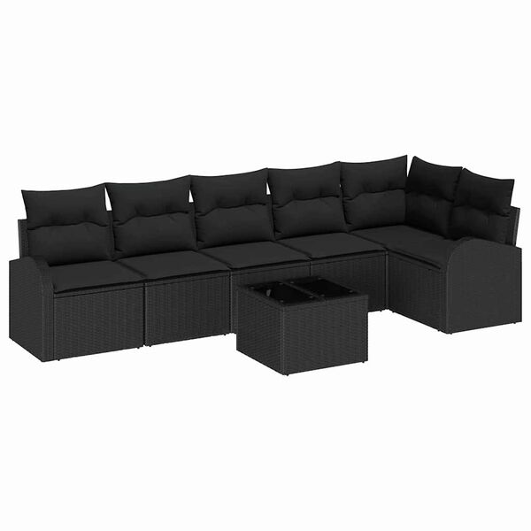 vidaXL Tuin Sofa Set met kussen 7 pcs Zwart Poly riet