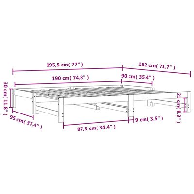 vidaXL Slaapbank uitschuifbaar massief grenenhout wit 2x(90x190) cm