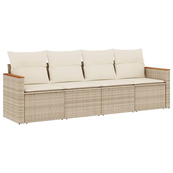 vidaXL 4-delige Loungeset met kussens poly rattan beige