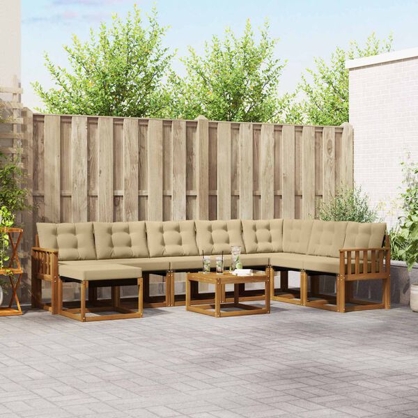 vidaXL Buiten bankenset met kussen 9 pcs Natuurlijk en Beige