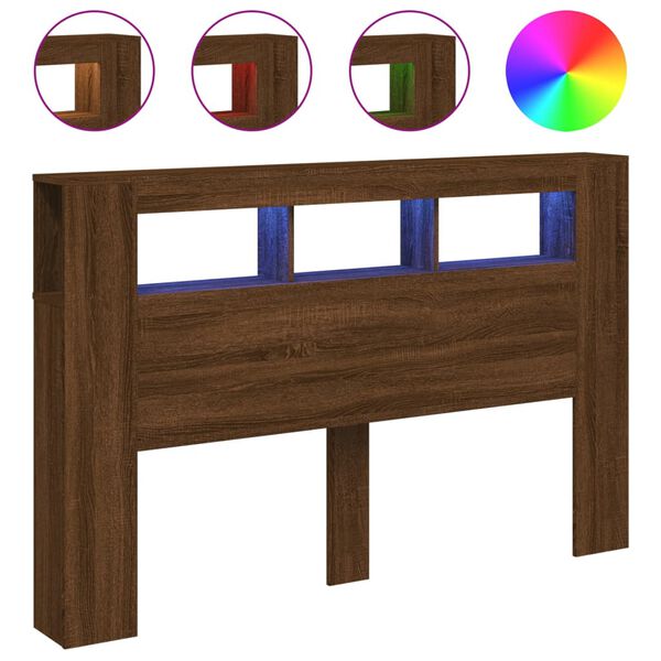 vidaXL Hoofdeinde met LED 160x18,5x103,5 cm bewerkt hout bruineiken