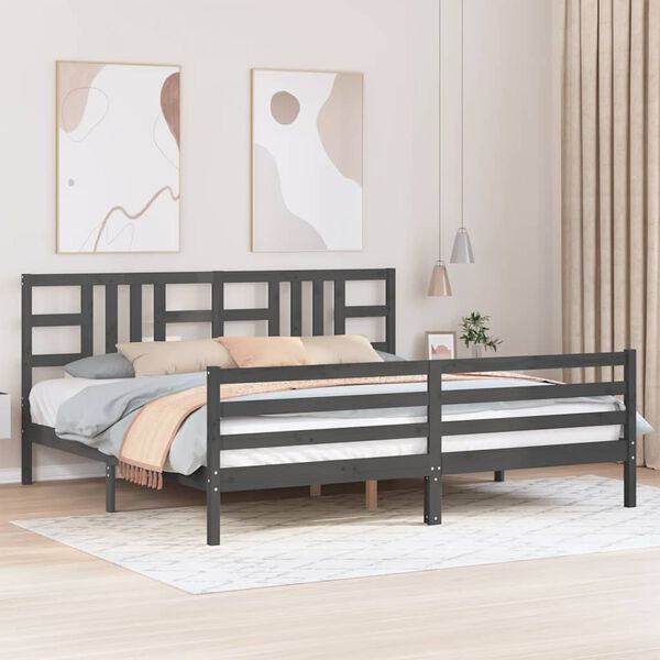 vidaXL Bedframe met hoofdbord massief hout grijs 200x200 cm