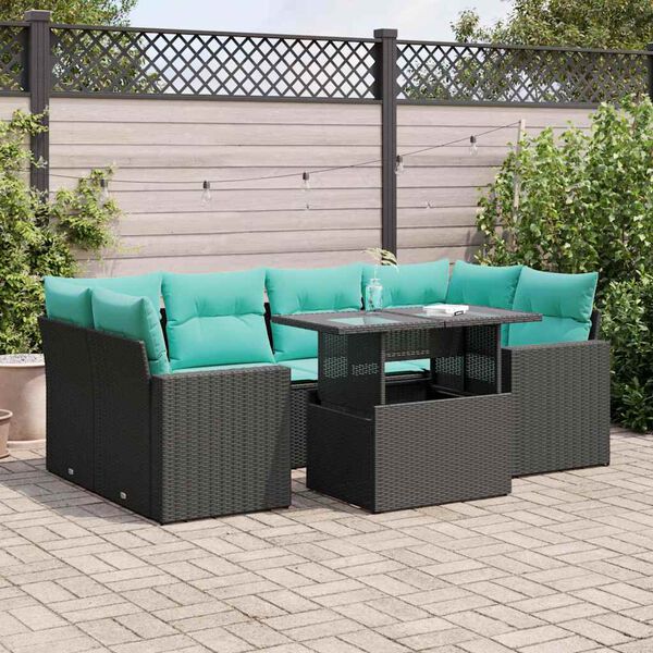 vidaXL 7-delige Loungeset met kussens poly rattan acacia zwart