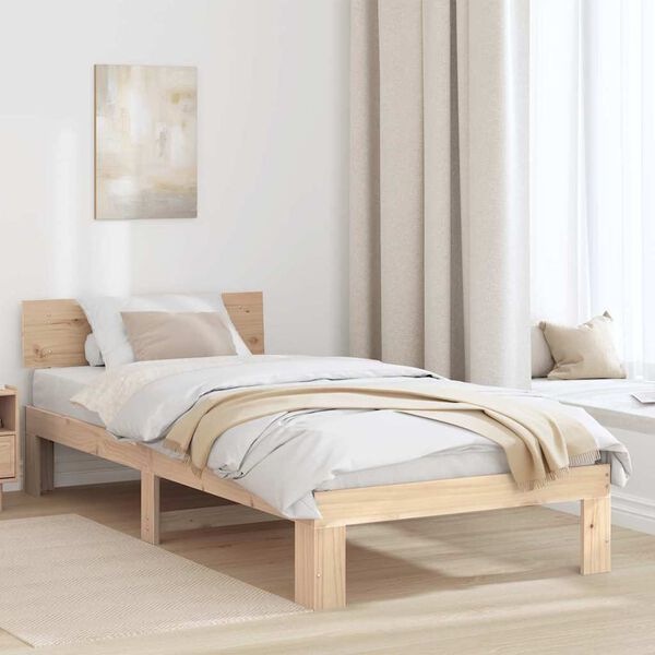 vidaXL Bedframe met hoofdeinde Naturel 75 x 190 cm Massief grenenhout