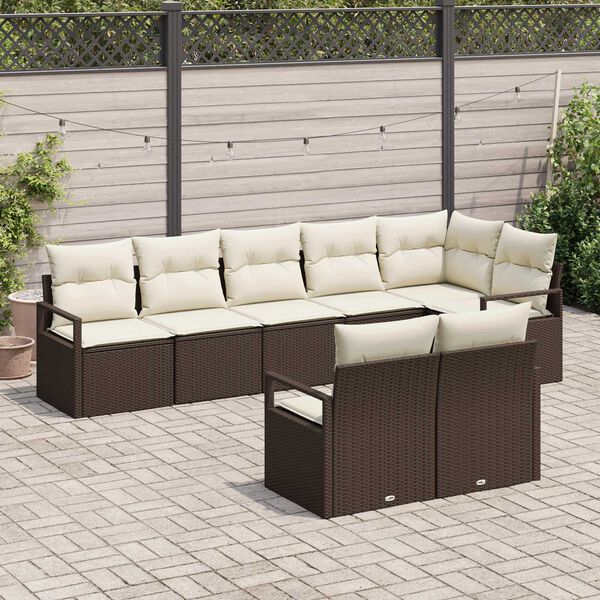 vidaXL Tuinbankenset met kussen 8 pcs Bruin en wit poly rattan