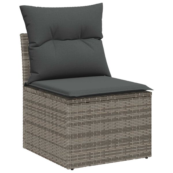 vidaXL Bankstel met kussen met opslag 5 pcs Grijs poly rattan