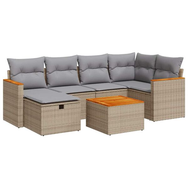 vidaXL 7-delige Loungeset met kussens poly rattan beige