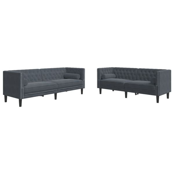 vidaXL 2-delige Loungeset Chesterfield en bolsters fluweel donkergrijs