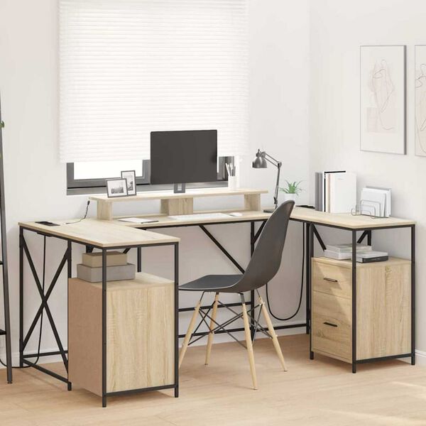 vidaXL Bureau met lade Sonoma Eiken 182 x 101 x 87,5 cm Bewerkt hout