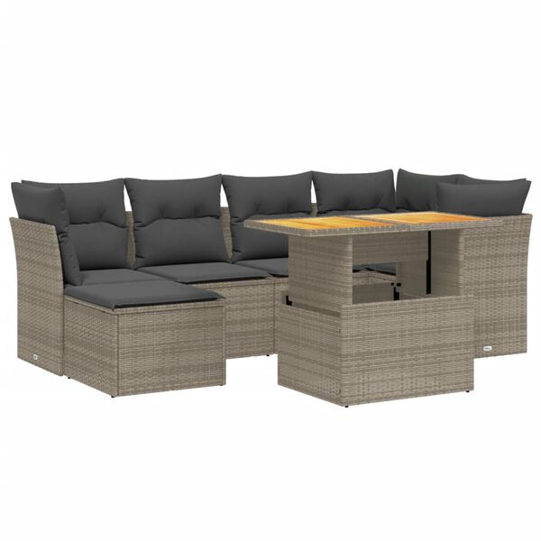vidaXL 7-delige Loungeset met kussens poly rattan grijs