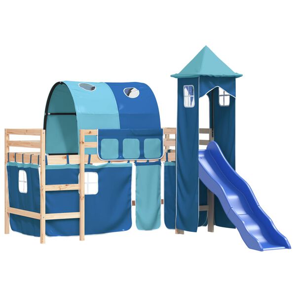 vidaXL Kinderhoogslaper met toren 90x190 cm massief grenenhout blauw