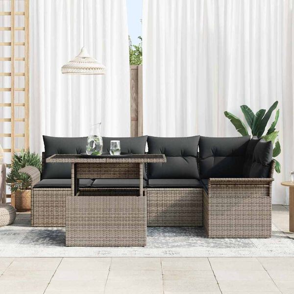 vidaXL Tuin Sofa Set met kussen 6 pcs Grijs poly rattan
