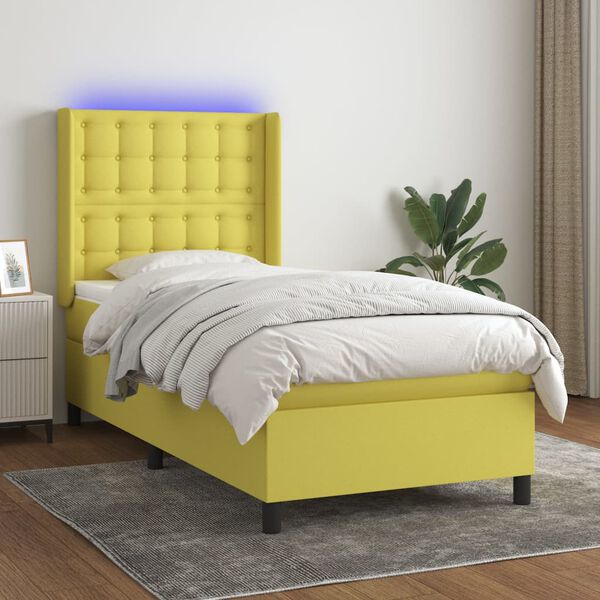 vidaXL Boxspring met matras en LED stof groen 90x190 cm