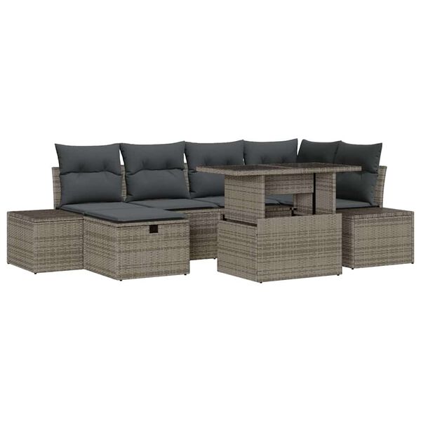 vidaXL Tuin Sofa Set 7 pcs Grijs poly rattan
