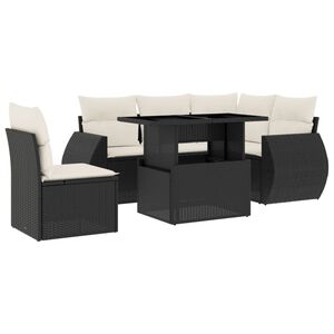 vidaXL 6-delige Loungeset met kussens poly rattan zwart