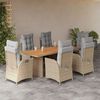vidaXL 7-delige Tuinset met kussens poly rattan gemengd beige