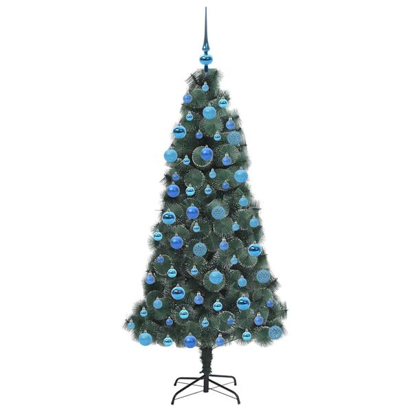 vidaXL Kunstmatige Voorverlichte Kerstboom met Ballen Set Groen 180 cm