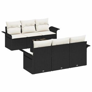 vidaXL Tuinbankenset 7 st Zwart en Cr&egrave;me poly rattan