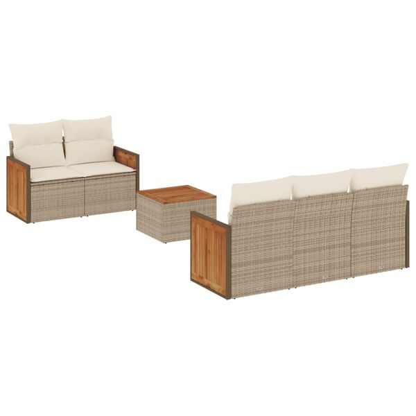 vidaXL 6-delige Loungeset met kussens poly rattan beige
