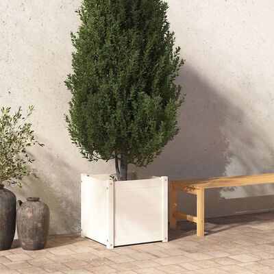 vidaXL Plantenbak 50x50x50 cm massief grenenhout wit