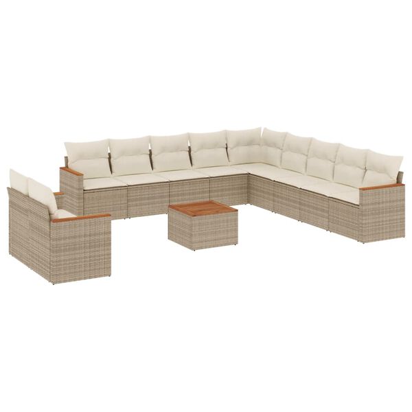 vidaXL 12-delige Loungeset met kussens poly rattan beige