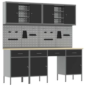 vidaXL Werk kast met lade 10 st Zwart Engineered hout en staal