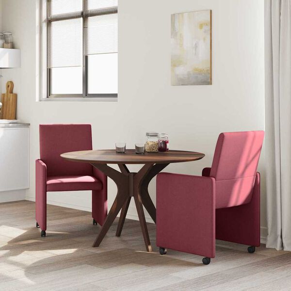 vidaXL Dining Stoelen met Wielen 2 pcs Wijnrood 57 x 66 x 94 cm Stof