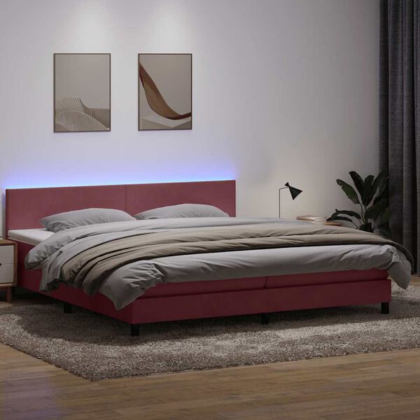 vidaXL Boxspring met matras en LED fluweel roze 200x210 cm