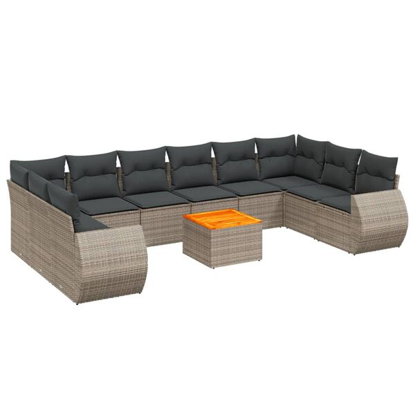 vidaXL 11-delige Loungeset met kussens poly rattan grijs