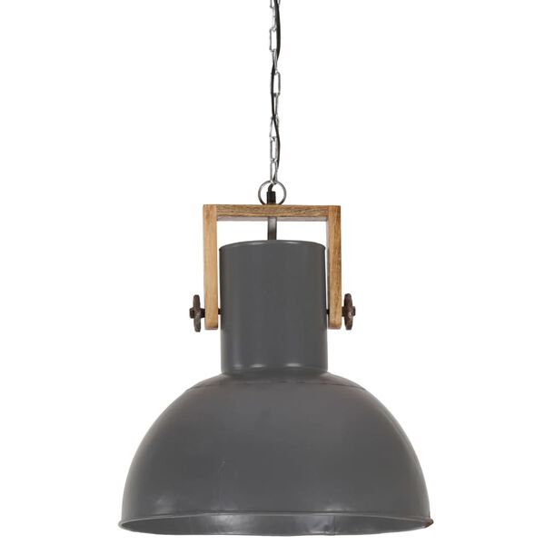 vidaXL Hanglamp industrieel rond 25 W E27 42 cm mangohout grijs