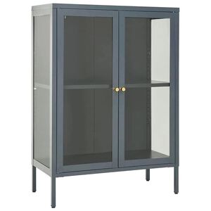 vidaXL Dressoir 75x35x105 cm staal en glas antracietkleurig