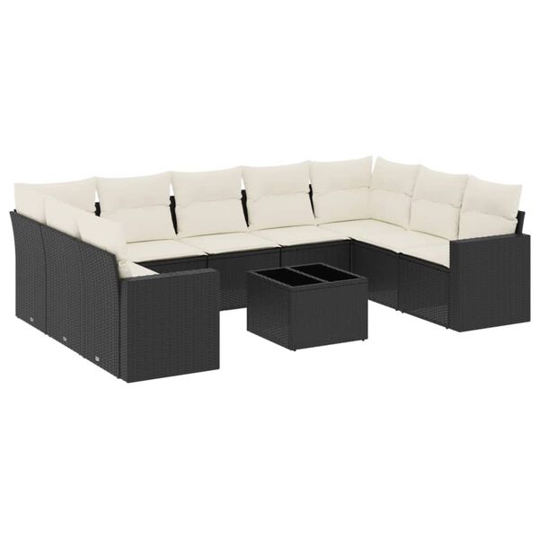 vidaXL 10-delige Loungeset met kussens poly rattan zwart