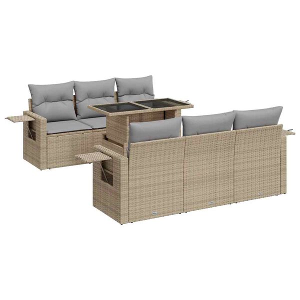 vidaXL 7-delige Loungeset met kussens poly rattan beige