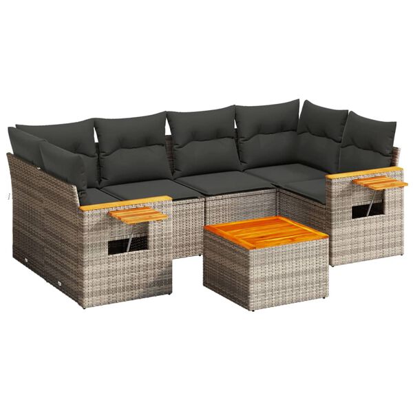 vidaXL 7-delige Loungeset met kussens poly rattan grijs
